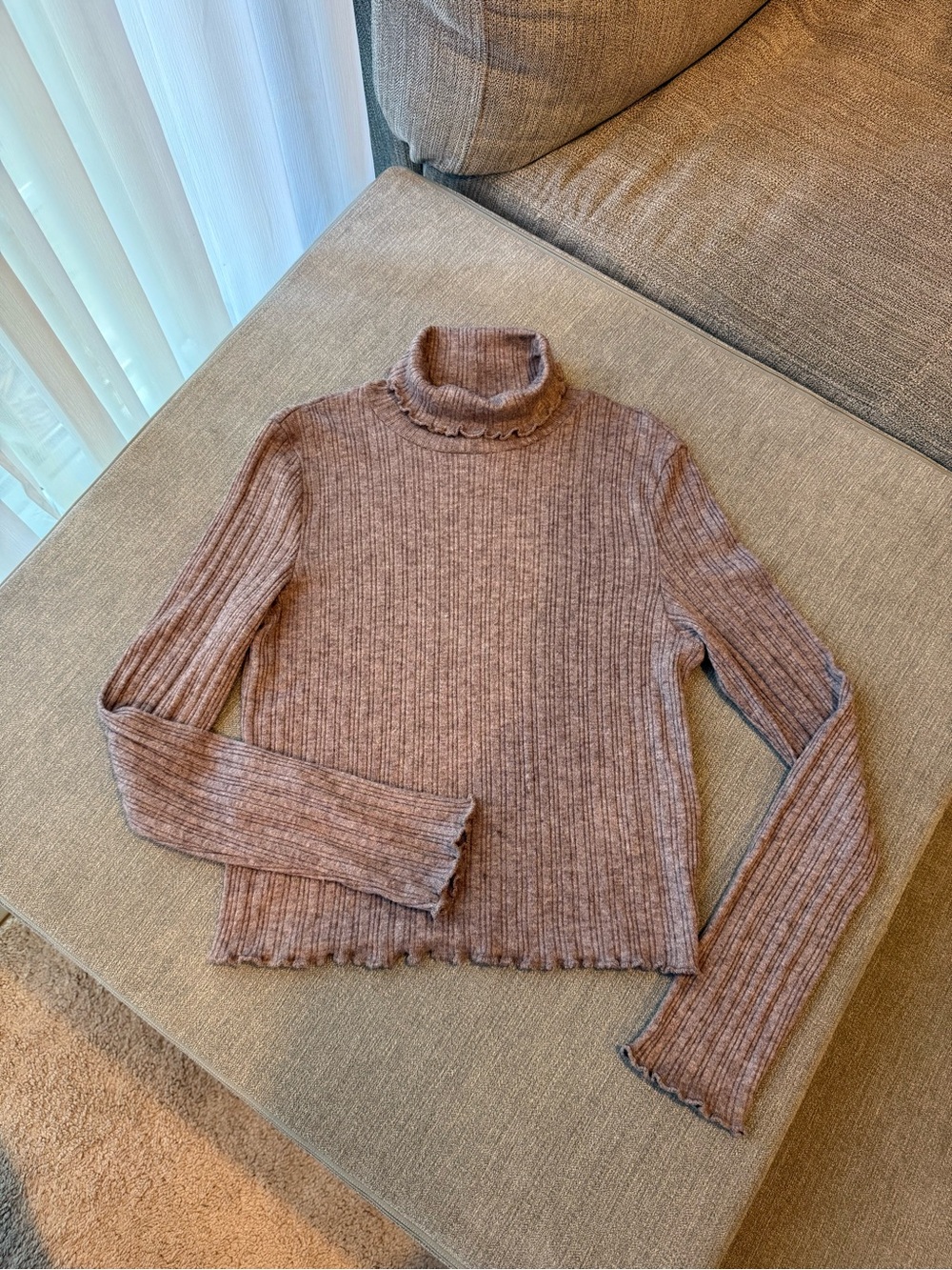 Madewell Ribbed Ruffle Turtleneck Sweater - Mauve Pink